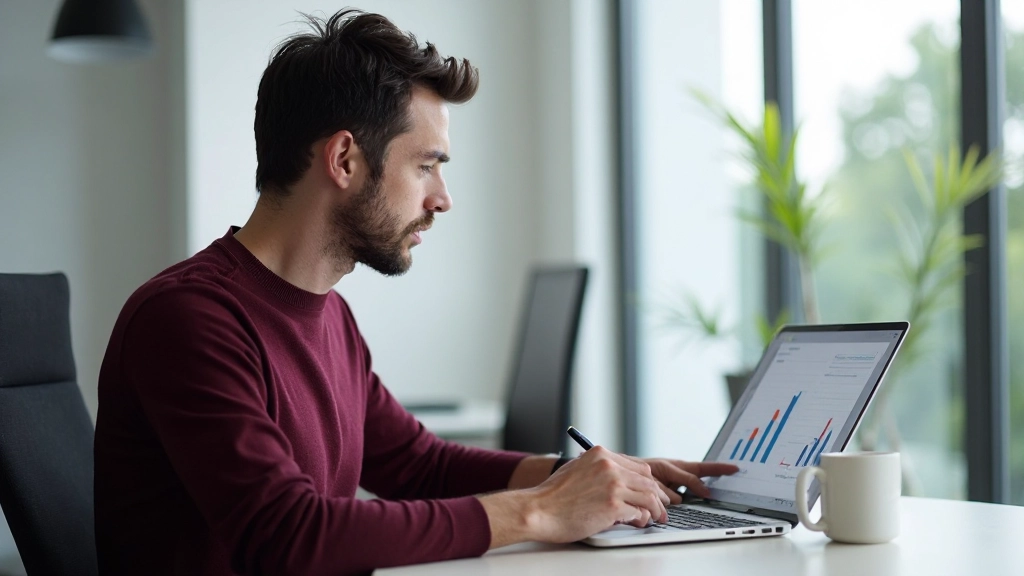 Professioneel afbeelding van man die financiële gegevens analyseert met grafieken